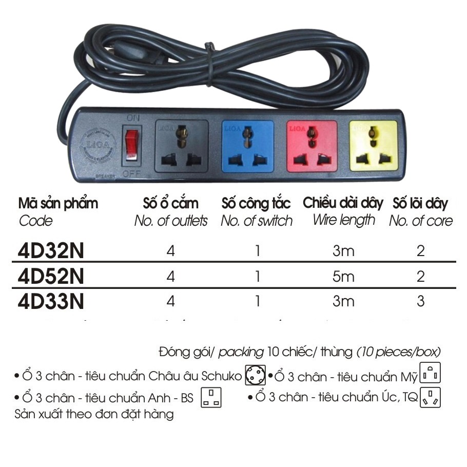 Ổ Cắm Điện 3 Chấu 4 Lỗ 4D32N