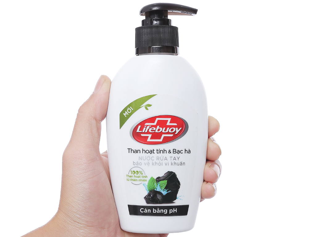 Nước Rửa Tay Lifebuoy Than Hoạt Tính &amp; Bạc Hà (Đen) 180ml