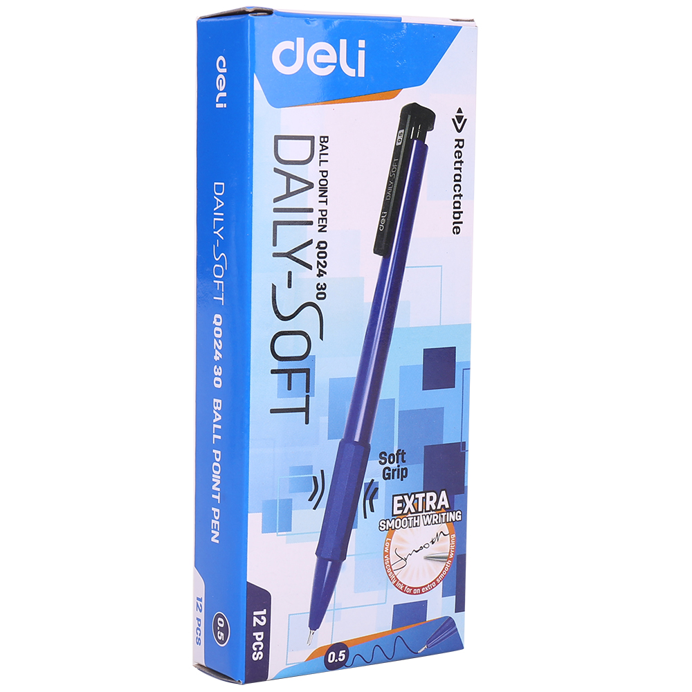 Bút Bi Dầu Đầu Bấm DAILYSOFT 0.5mm (Xanh) Deli EQ02430