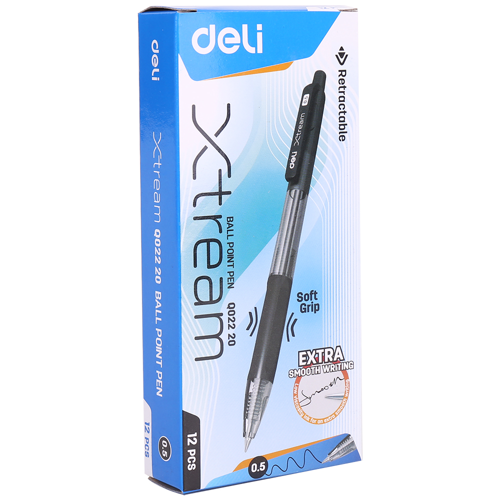 Bút Bi Dầu Đầu Bấm XTREAM 0.5mm (Đen) Deli EQ02220
