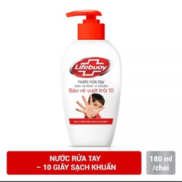 [8934868155324] Nước Rửa Tay Lifebuoy Bảo Vệ Vượt Trội 10 (Đỏ) 180ml